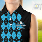 Argyle Golf Sleeveless Polo Shirt Personalized Blue Argyle Golf Shirt Short Sleeve Golf Apparel