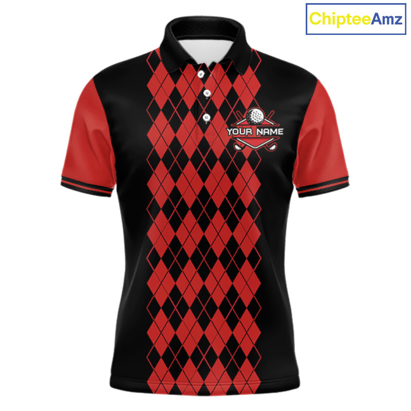 Argyle Golf Polo Shirt Personalized Red Argyle Golf Shirt Short Sleeve Golf Apparel