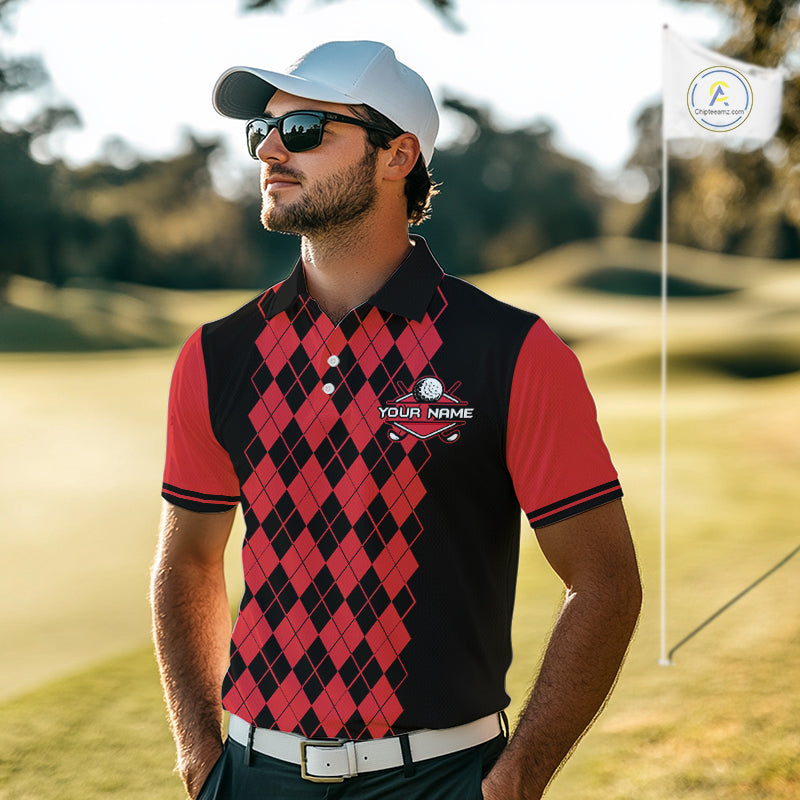 Argyle Golf Polo Shirt Personalized Red Argyle Golf Shirt Short Sleeve Golf Apparel
