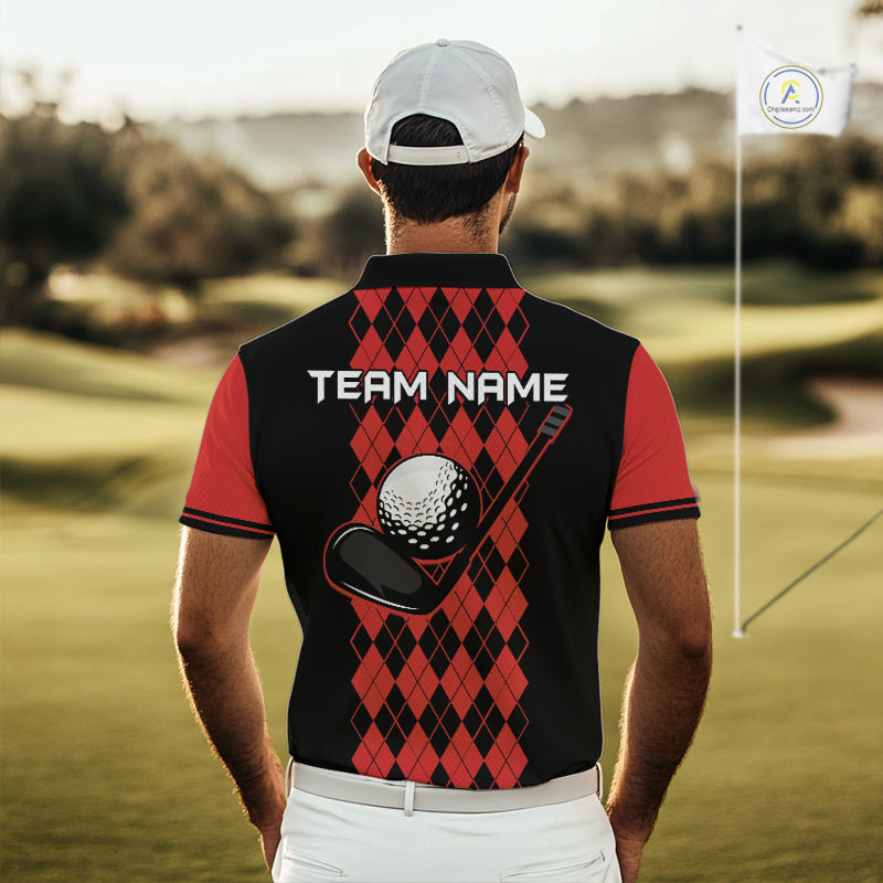 Argyle Golf Polo Shirt Personalized Red Argyle Golf Shirt Short Sleeve Golf Apparel