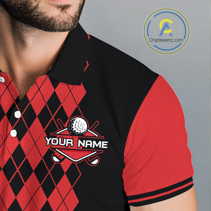 Argyle Golf Polo Shirt Personalized Red Argyle Golf Shirt Short Sleeve Golf Apparel