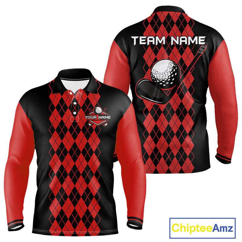 Argyle Golf Polo Shirt Personalized Red Argyle Golf Shirt Short Sleeve Golf Apparel