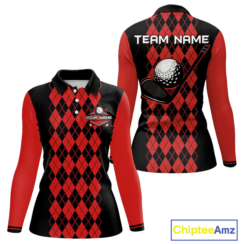 Argyle Golf Polo Shirt Personalized Red Argyle Golf Shirt Short Sleeve Golf Apparel