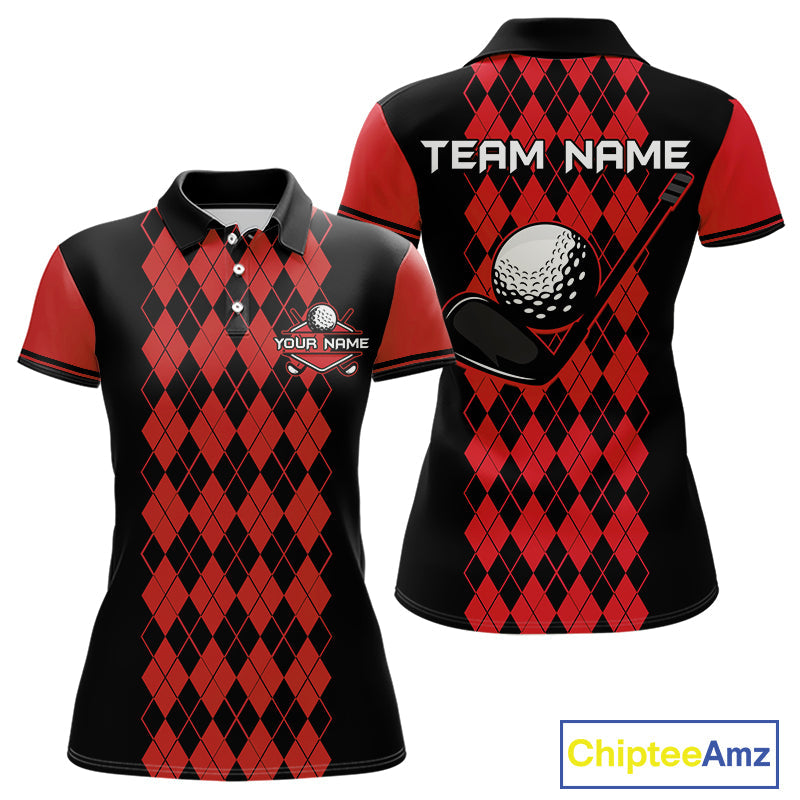Argyle Golf Polo Shirt Personalized Red Argyle Golf Shirt Short Sleeve Golf Apparel
