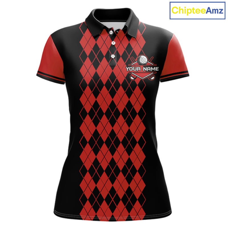 Argyle Golf Polo Shirt Personalized Red Argyle Golf Shirt Short Sleeve Golf Apparel