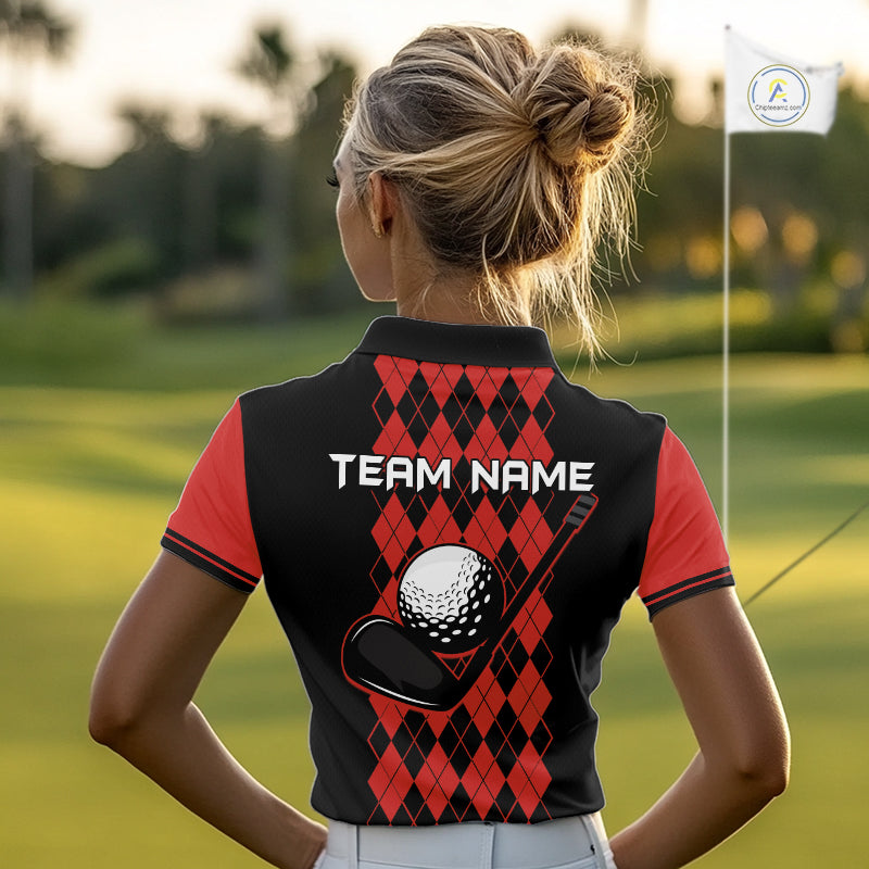 Argyle Golf Polo Shirt Personalized Red Argyle Golf Shirt Short Sleeve Golf Apparel