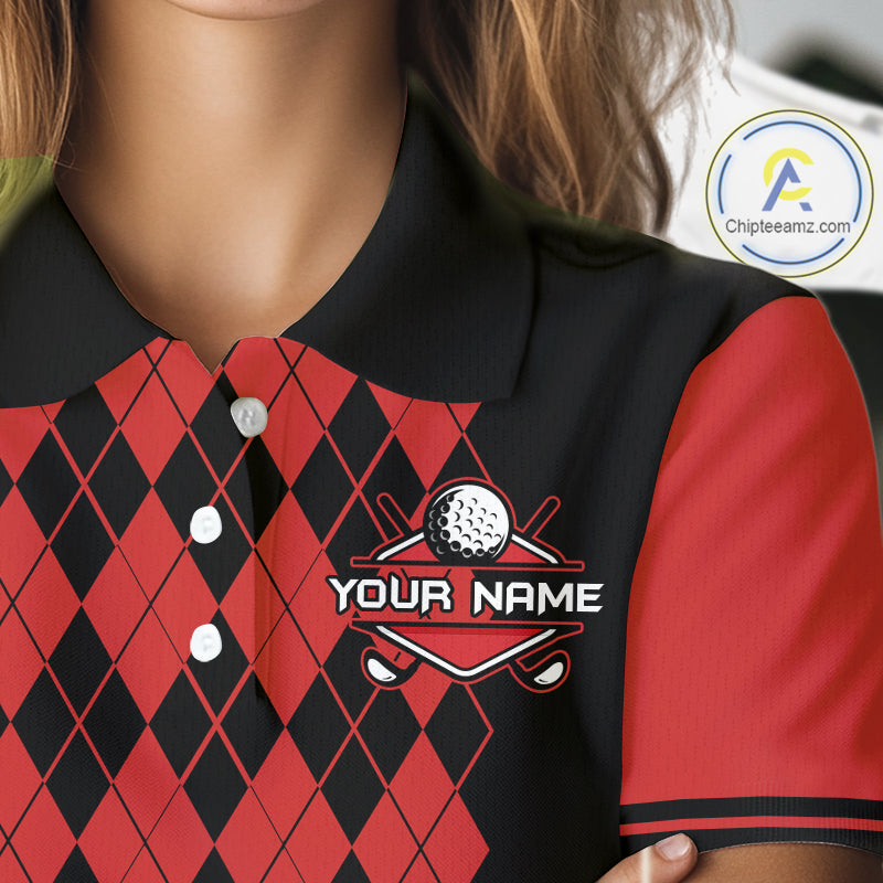 Argyle Golf Polo Shirt Personalized Red Argyle Golf Shirt Short Sleeve Golf Apparel