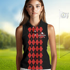 Argyle Golf Sleeveless Polo Shirt Personalized Red Argyle Golf Shirt Short Sleeve Golf Apparel