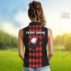 Argyle Golf Sleeveless Polo Shirt Personalized Red Argyle Golf Shirt Short Sleeve Golf Apparel