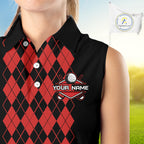 Argyle Golf Sleeveless Polo Shirt Personalized Red Argyle Golf Shirt Short Sleeve Golf Apparel