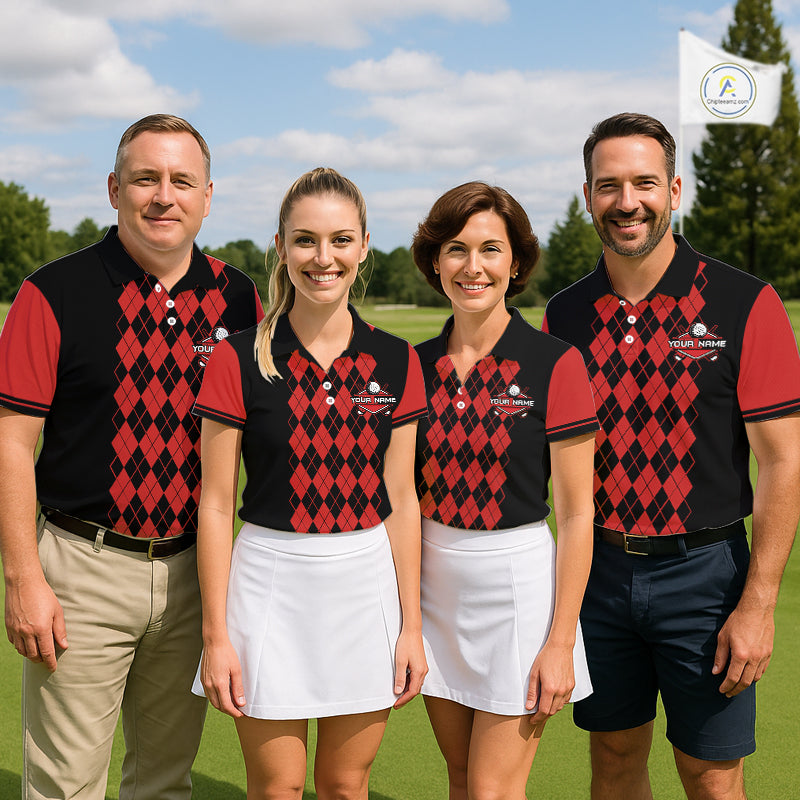Argyle Golf Polo Shirt Personalized Red Argyle Golf Shirt Short Sleeve Golf Apparel