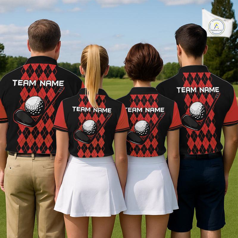 Argyle Golf Polo Shirt Personalized Red Argyle Golf Shirt Short Sleeve Golf Apparel