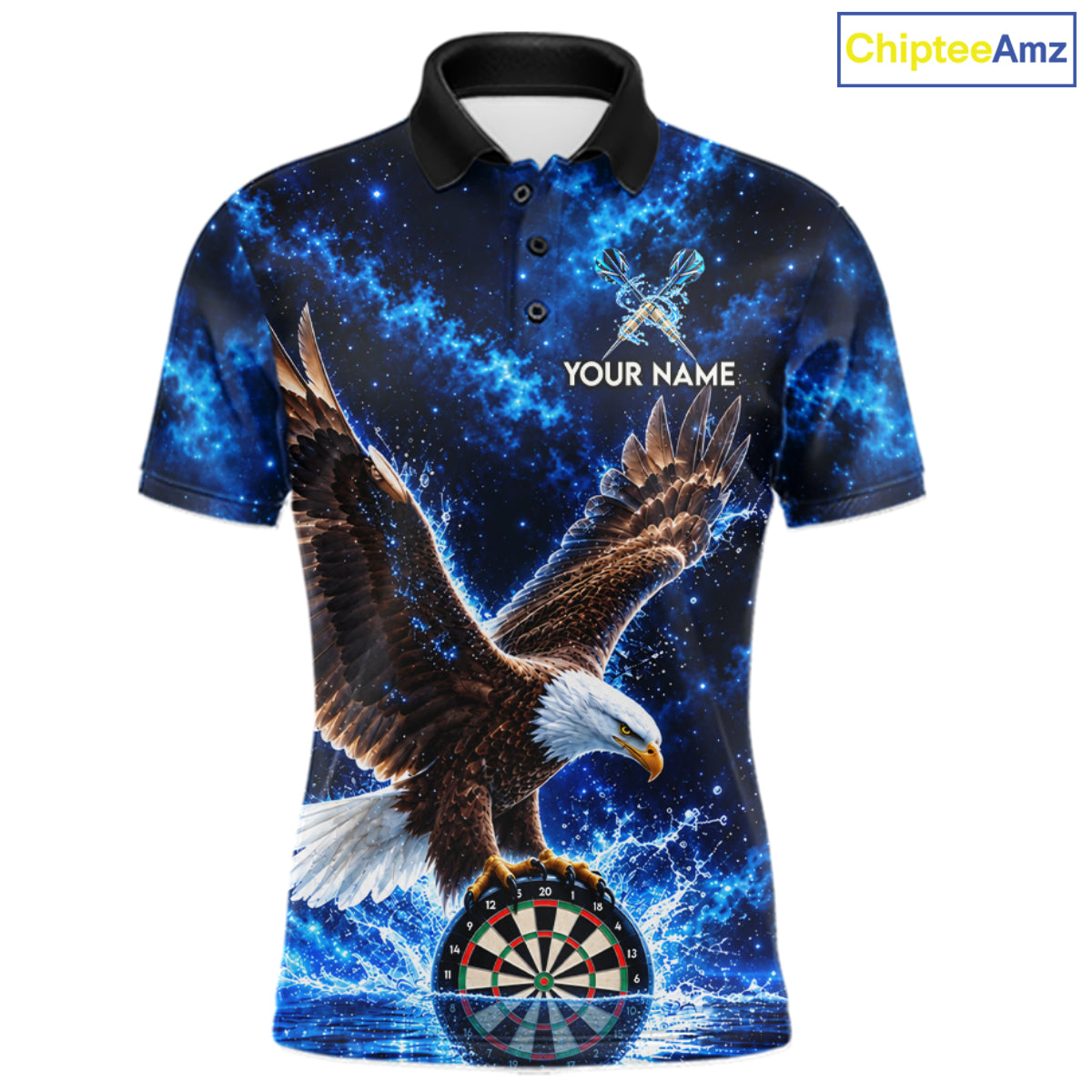 Custom Eagle Darts Polo 1/4-Zip Shirt Personalized Blue Watering Darts Team Jersey