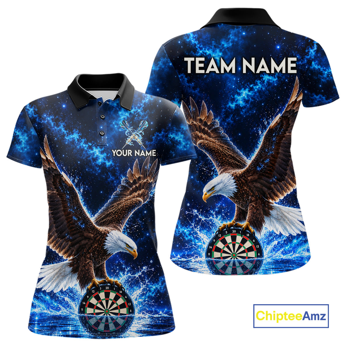 Custom Eagle Darts Polo 1/4-Zip Shirt Personalized Blue Watering Darts Team Jersey
