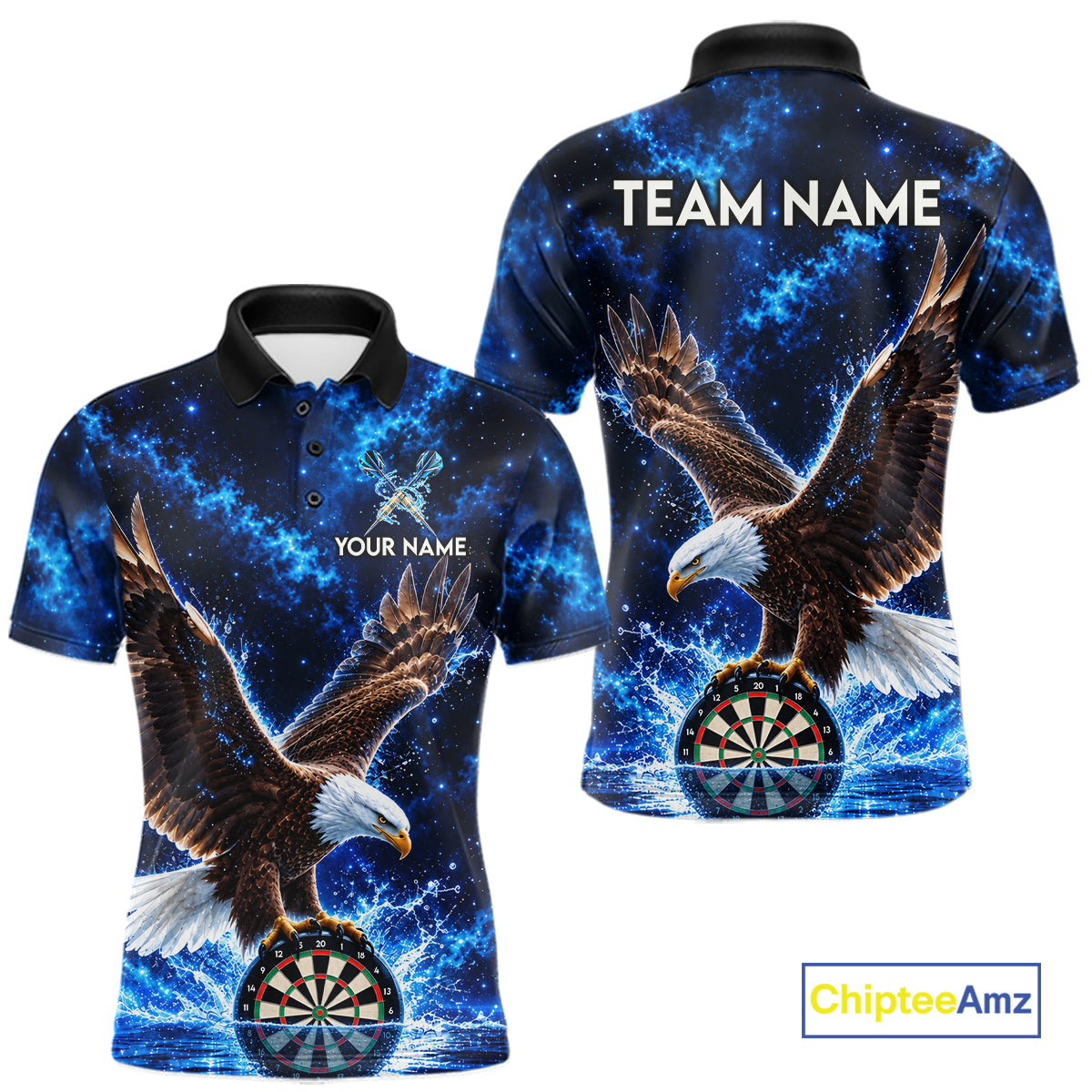 Custom Eagle Darts Polo 1/4-Zip Shirt Personalized Blue Watering Darts Team Jersey