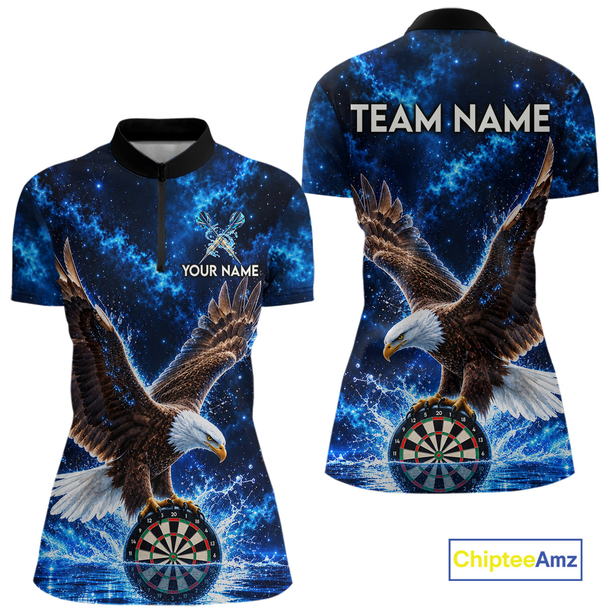 Custom Eagle Darts Polo 1/4-Zip Shirt Personalized Blue Watering Darts Team Jersey