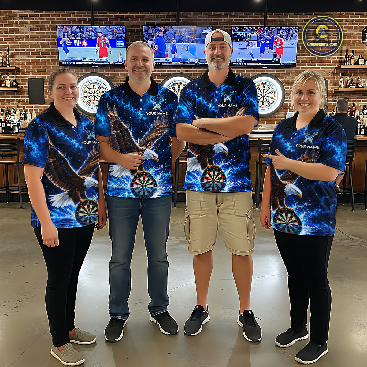 Custom Eagle Darts Polo 1/4-Zip Shirt Personalized Blue Watering Darts Team Jersey