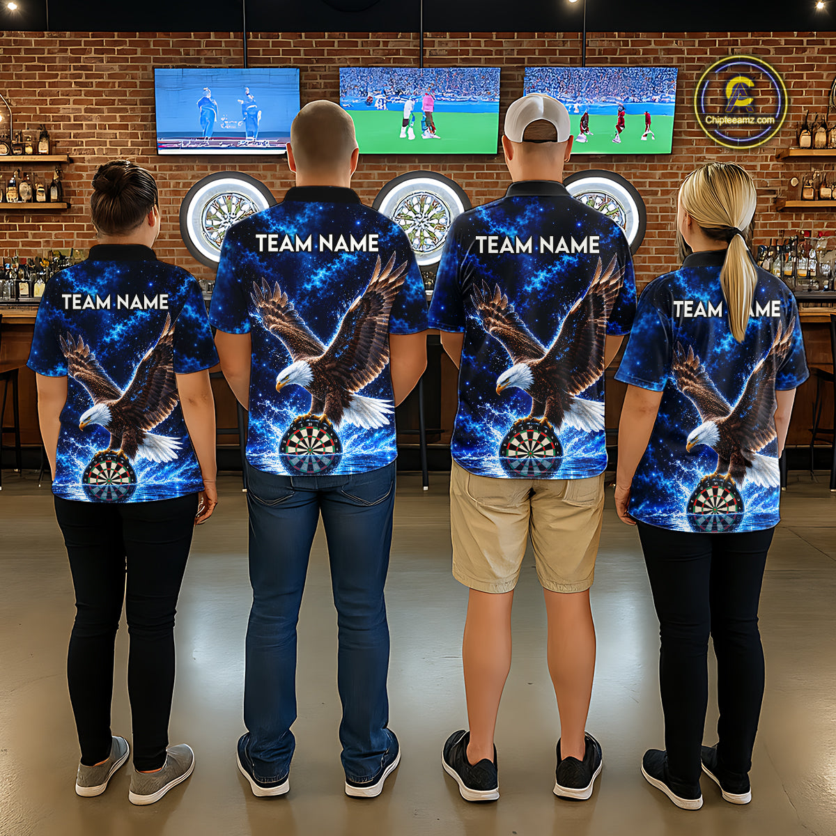 Custom Eagle Darts Polo 1/4-Zip Shirt Personalized Blue Watering Darts Team Jersey