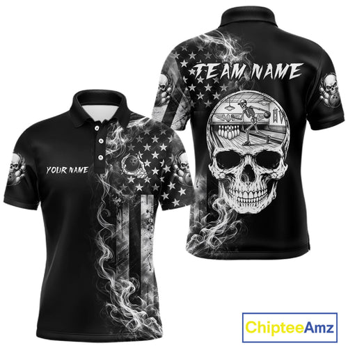 Smoke American Flag Bowling Polo 1/4-Zip Shirt Custom Skeleton Bowling Outfits