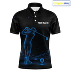 Golf Polo Shirts Personalized Black & Galaxy Blue Matching Couples Golf Shirt Golf Gift
