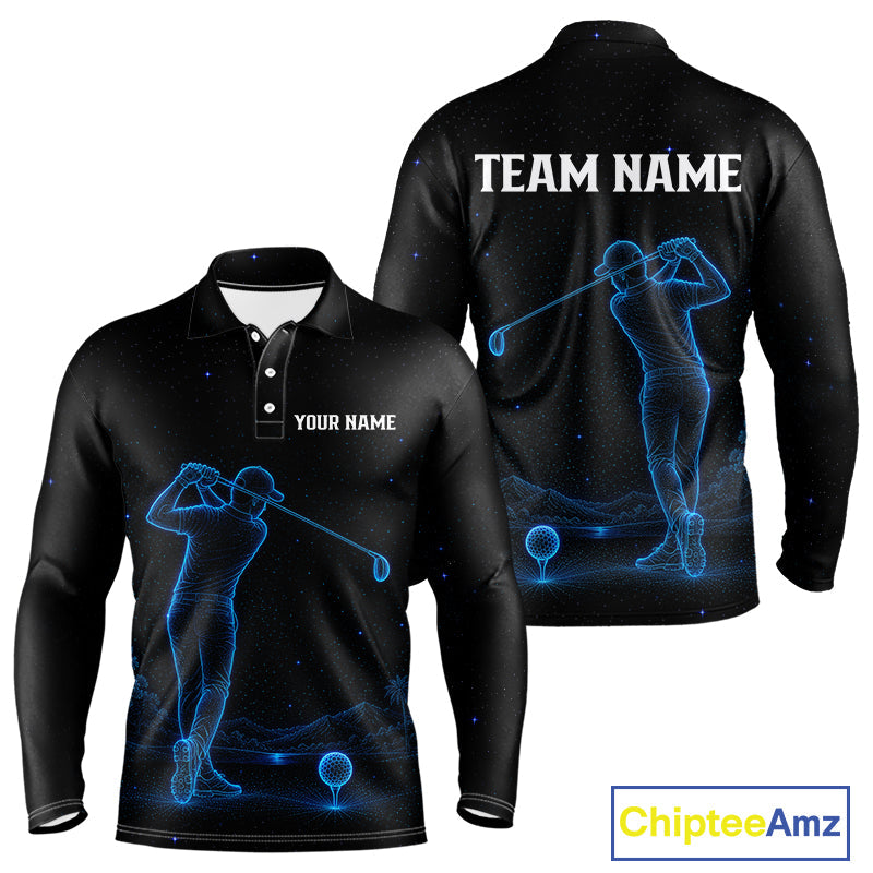 Golf Polo Shirts Personalized Black & Galaxy Blue Matching Couples Golf Shirt Golf Gift