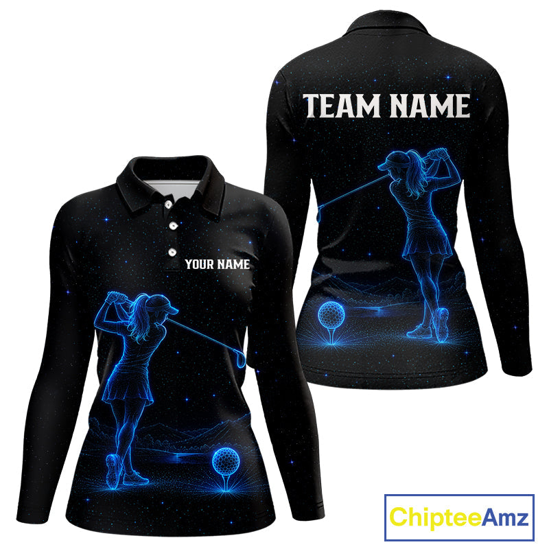 Golf Polo Shirts Personalized Black & Galaxy Blue Matching Couples Golf Shirt Golf Gift