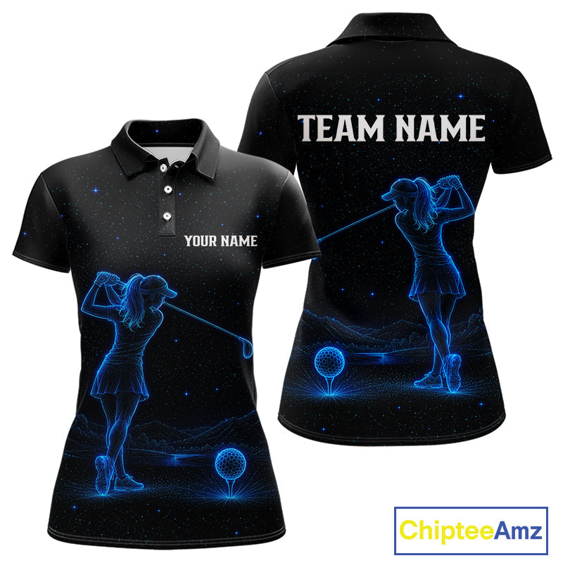 Golf Polo Shirts Personalized Black & Galaxy Blue Matching Couples Golf Shirt Golf Gift