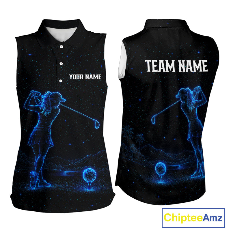 Golf Sleeveless Polo Shirts Personalized Galaxy Blue Matching Couples Golf Shirt Golf Gift