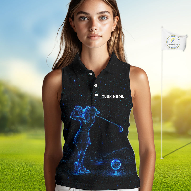 Golf Sleeveless Polo Shirts Personalized Galaxy Blue Matching Couples Golf Shirt Golf Gift