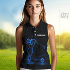 Golf Sleeveless Polo Shirts Personalized Galaxy Blue Matching Couples Golf Shirt Golf Gift