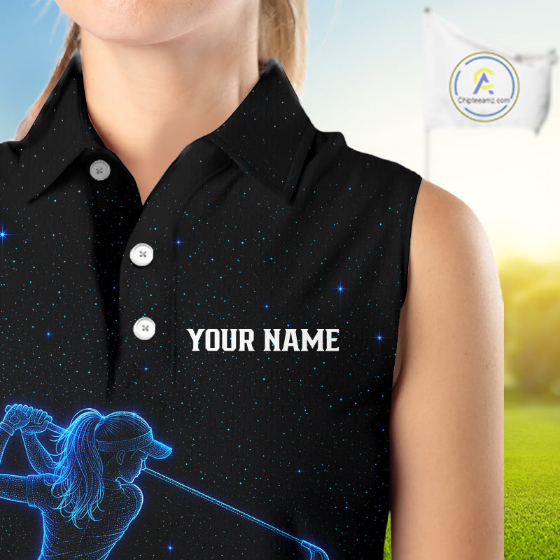 Golf Sleeveless Polo Shirts Personalized Galaxy Blue Matching Couples Golf Shirt Golf Gift