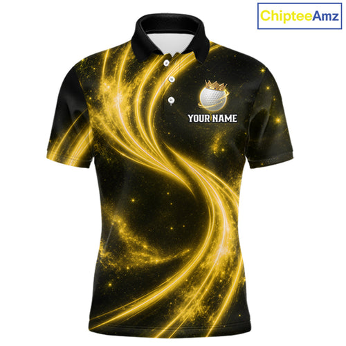 Golf Polo Shirts Galaxy Yellow Custom Crown Golf Ball Lighting Golf Team Attire