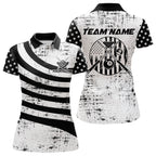 Black & White US Flag Billiards Polo 1/4-Zip Shirt Custom Name 8-Ball Pool Team Jersey