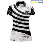 Black & White US Flag Billiards Polo 1/4-Zip Shirt Custom Name 8-Ball Pool Team Jersey