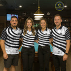 Black & White US Flag Billiards Polo 1/4-Zip Shirt Custom Name 8-Ball Pool Team Jersey