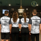 Black & White US Flag Billiards Polo 1/4-Zip Shirt Custom Name 8-Ball Pool Team Jersey