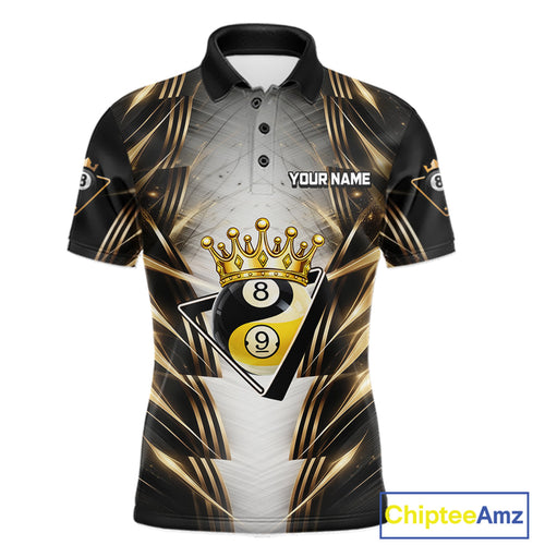 Grey, Black And Gold 8 Ball Crown Billiard Polo & 1/4 Zip Shirt Custom Pool Team Jersey