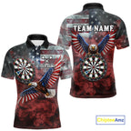 Red Grey Smoke American Flag Eagle Darts Team Shirt Custom Patriotic Dart Polo 1/4-Zip Jersey