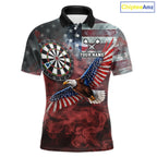 Red Grey Smoke American Flag Eagle Darts Team Shirt Custom Patriotic Dart Polo 1/4-Zip Jersey