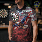 Red Grey Smoke American Flag Eagle Darts Team Shirt Custom Patriotic Dart Polo 1/4-Zip Jersey