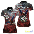 Red Grey Smoke American Flag Eagle Darts Team Shirt Custom Patriotic Dart Polo 1/4-Zip Jersey