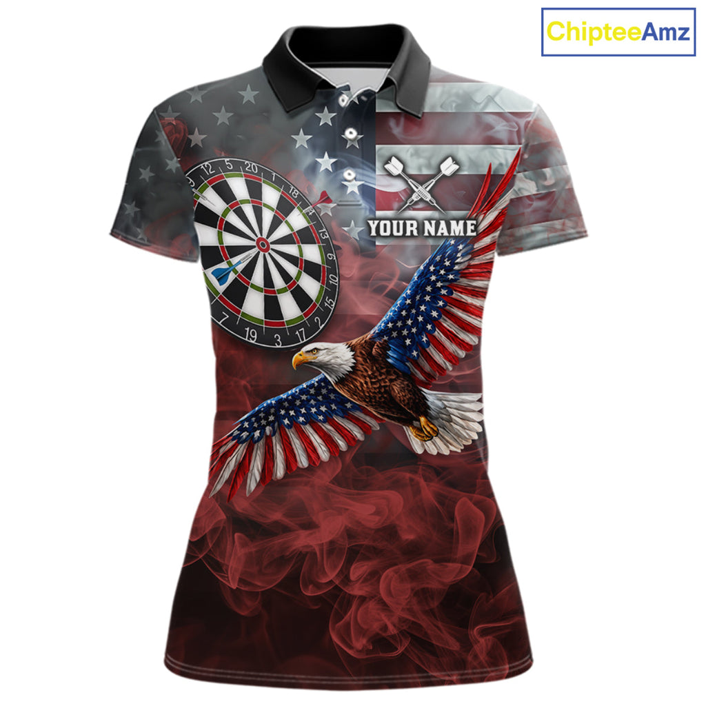 Red Grey Smoke American Flag Eagle Darts Team Shirt Custom Patriotic Dart Polo 1/4-Zip Jersey
