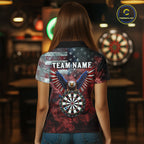 Red Grey Smoke American Flag Eagle Darts Team Shirt Custom Patriotic Dart Polo 1/4-Zip Jersey