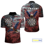 Red Grey Smoke American Flag Eagle Darts Team Shirt Custom Patriotic Dart Polo 1/4-Zip Jersey