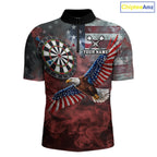 Red Grey Smoke American Flag Eagle Darts Team Shirt Custom Patriotic Dart Polo 1/4-Zip Jersey