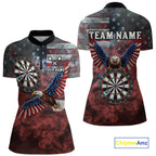 Red Grey Smoke American Flag Eagle Darts Team Shirt Custom Patriotic Dart Polo 1/4-Zip Jersey
