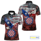 Red Grey Smoke Texas-Eagle Darts Team Shirt Custom US Flag Patriotic Dart Polo 1/4-Zip Jersey