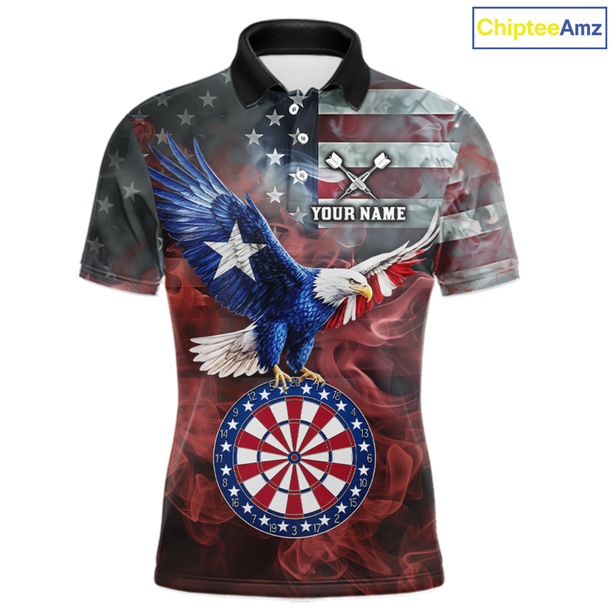 Red Grey Smoke Texas-Eagle Darts Team Shirt Custom US Flag Patriotic Dart Polo 1/4-Zip Jersey