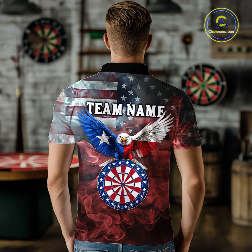 Red Grey Smoke Texas-Eagle Darts Team Shirt Custom US Flag Patriotic Dart Polo 1/4-Zip Jersey