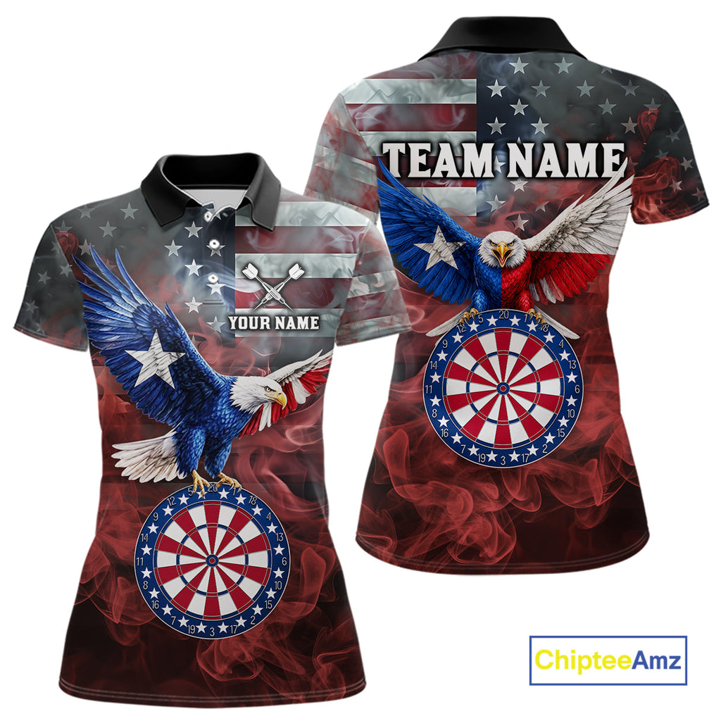 Red Grey Smoke Texas-Eagle Darts Team Shirt Custom US Flag Patriotic Dart Polo 1/4-Zip Jersey